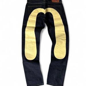 Evisu Dark Blue Jeans with Bold Yellow Design